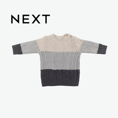 NEXT GREY & BEIGE COLORBLOCK CABLE KNIT SWEATER