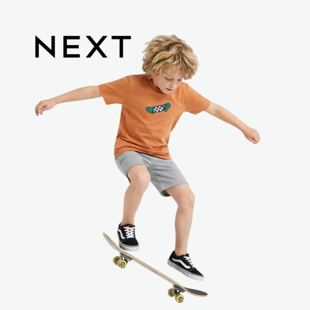 NEXT ORANGE CHECKERED SKATEBOARD T-SHIRT