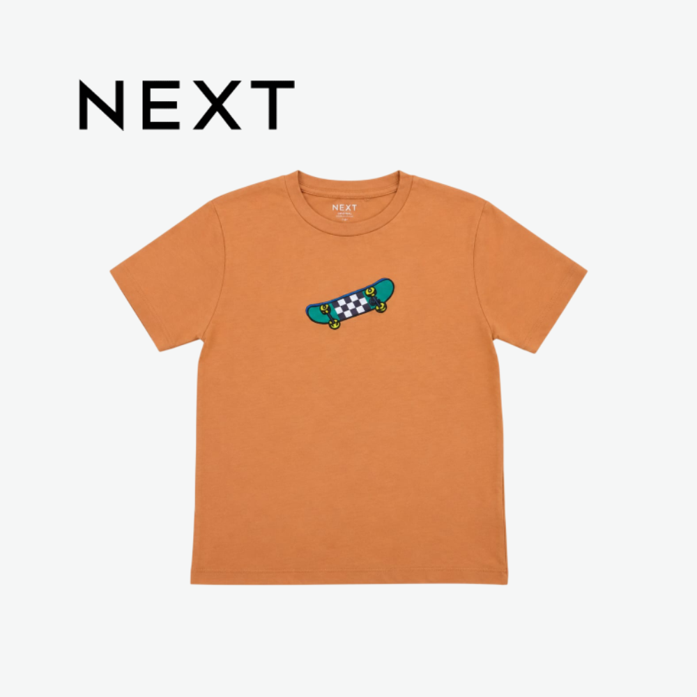 NEXT ORANGE CHECKERED SKATEBOARD T-SHIRT