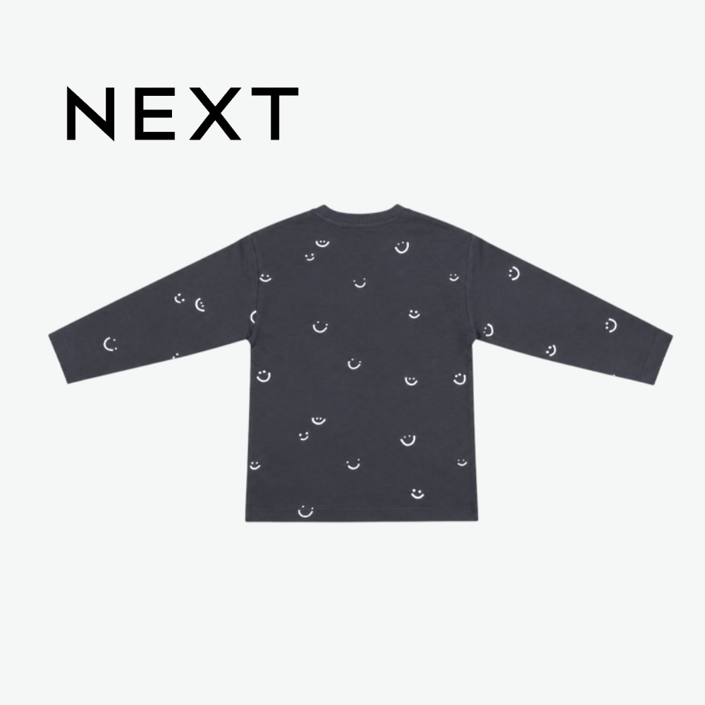 NEXT ALL-OVER SMILEY FACE DARK GREY LONG-SLEEVE T-SHIRT