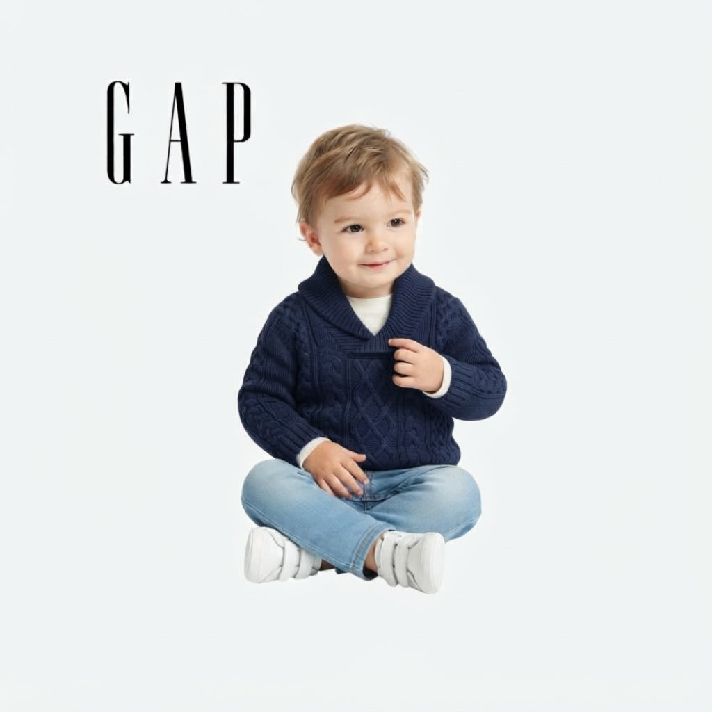GAP NAVY BLUE SHAWL-COLLAR CABLE-KNIT SWEATER