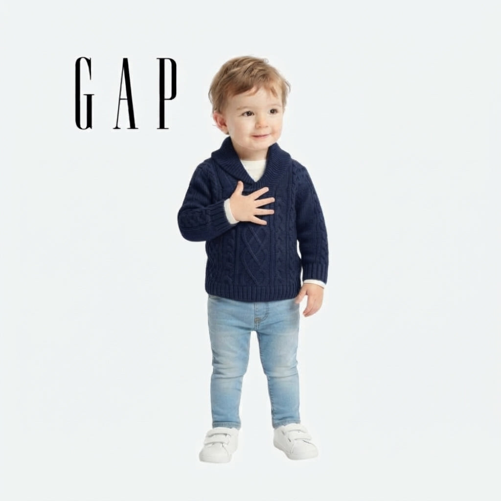 GAP NAVY BLUE SHAWL-COLLAR CABLE-KNIT SWEATER
