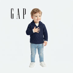 GAP NAVY BLUE SHAWL-COLLAR CABLE-KNIT SWEATER
