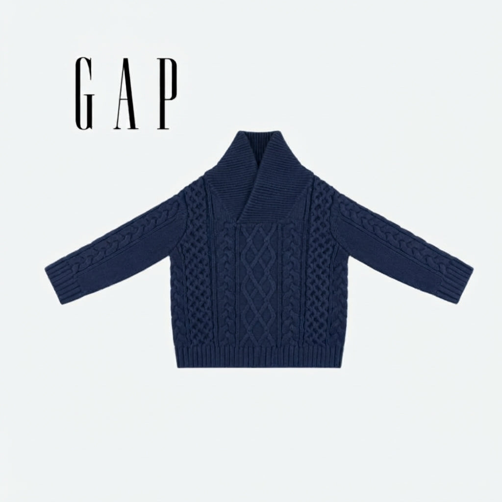 GAP NAVY BLUE SHAWL-COLLAR CABLE-KNIT SWEATER