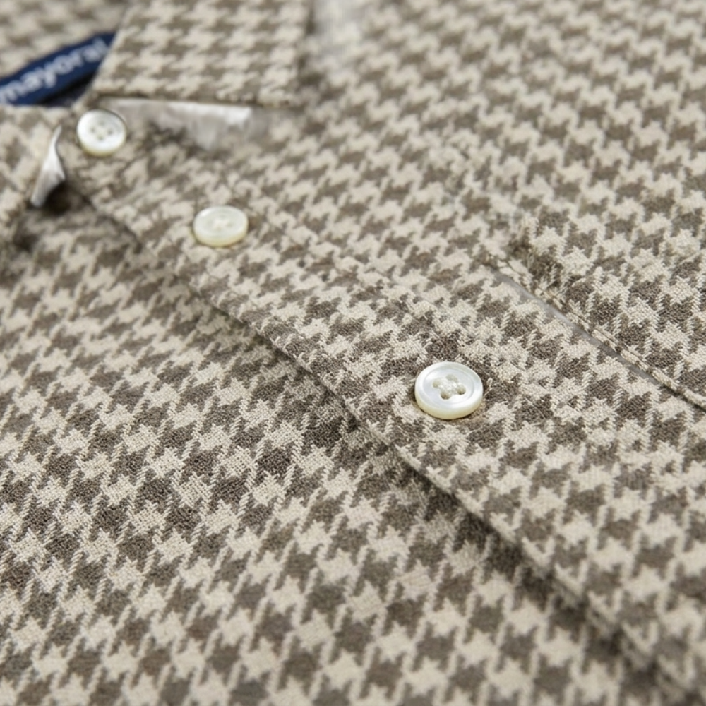MAYORAL BROWN HOUNDSTOOTH LONG-SLEEVE SHIRT