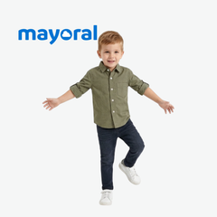 MAYORAL OLIVE GREEN POLKA DOT LONG-SLEEVE SHIRT
