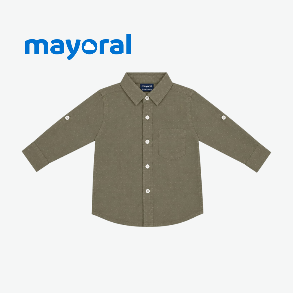 MAYORAL OLIVE GREEN POLKA DOT LONG-SLEEVE SHIRT