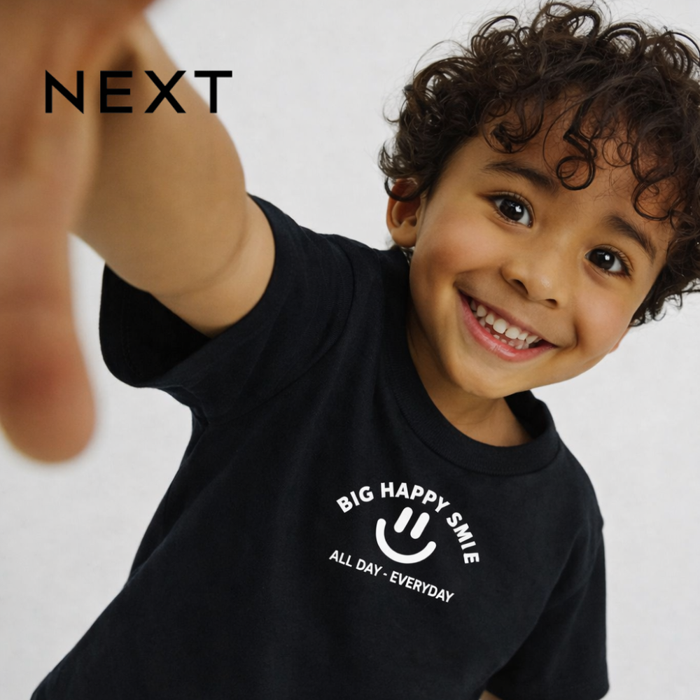 NEXT T-SHIRT BLACK "BIG HAPPY SMILE"