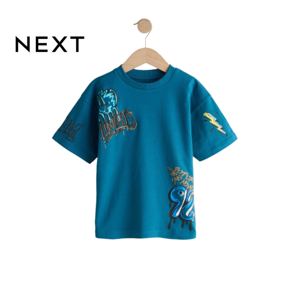 NEXT TEAL BLUE T-SHIRT WITH GRAPHIC PRINT