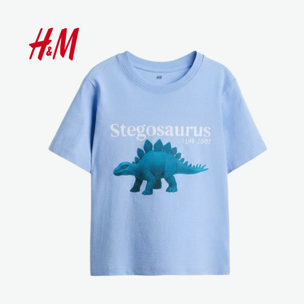 H&M LIGHT BLUE T-SHIRT STEGOSAURUS
