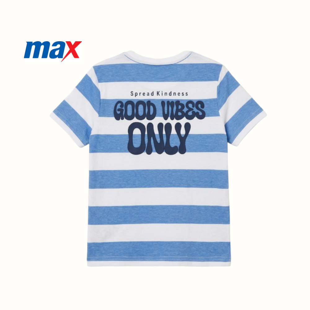 MAX WHITE AND BLUE STRIPED "GOOD VIBES ONLY" T-SHIRT