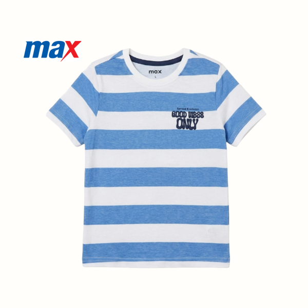 MAX WHITE AND BLUE STRIPED "GOOD VIBES ONLY" T-SHIRT