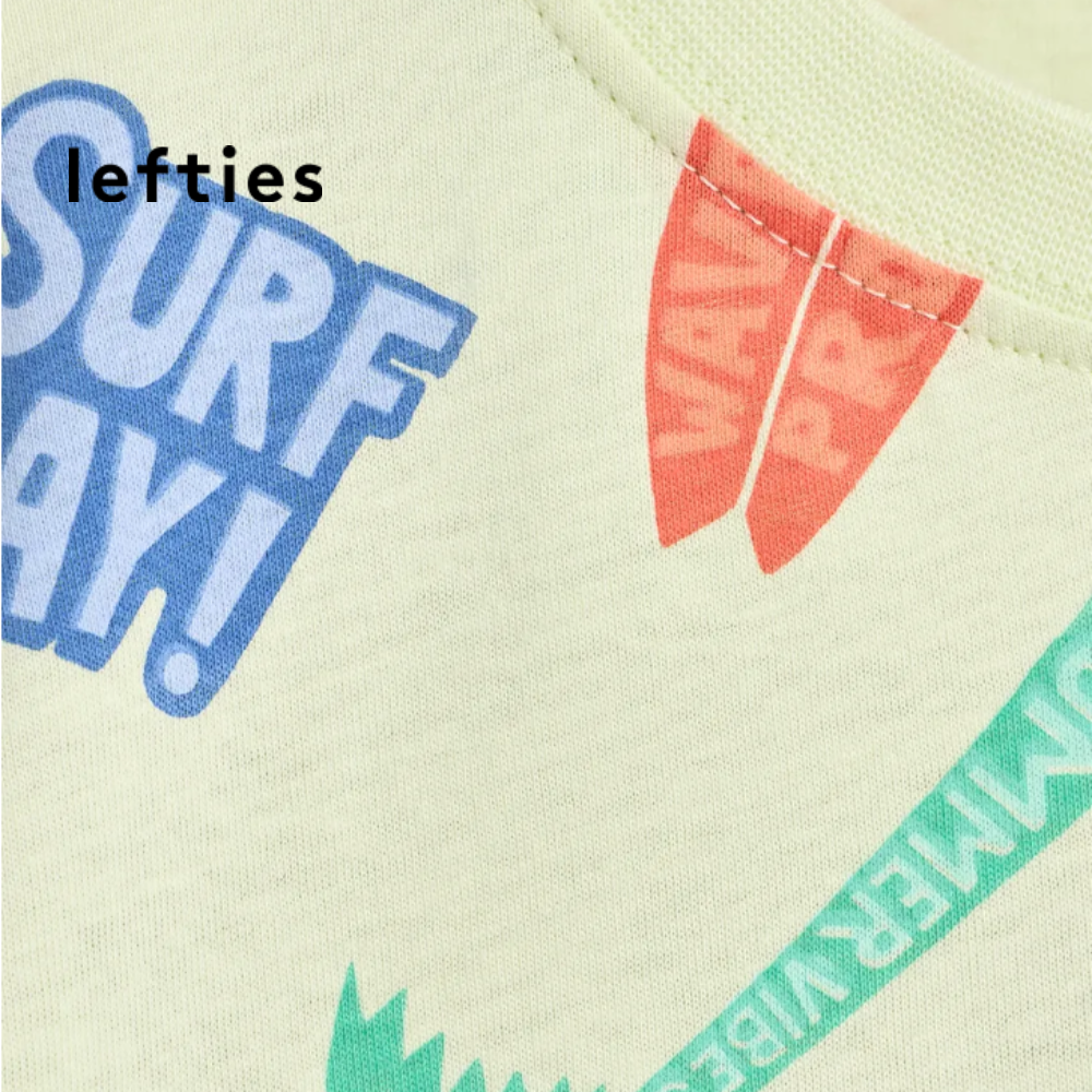LEFTIES WHITE T-SHIRT "SURF DAY" PALM DOODLE