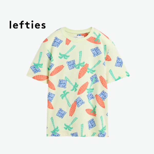 LEFTIES WHITE T-SHIRT "SURF DAY" PALM DOODLE