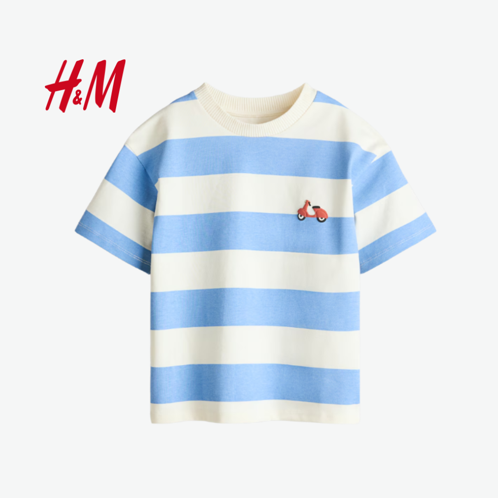 H&M BLUE AND WHITE STRIPED T-SHIRT WITH RED SCOOTER