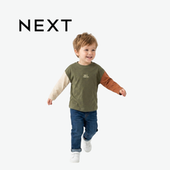 OLIVE GREEN COLOR-BLOCK "SMILE FOREVER" LONG-SLEEVE T-SHIRT