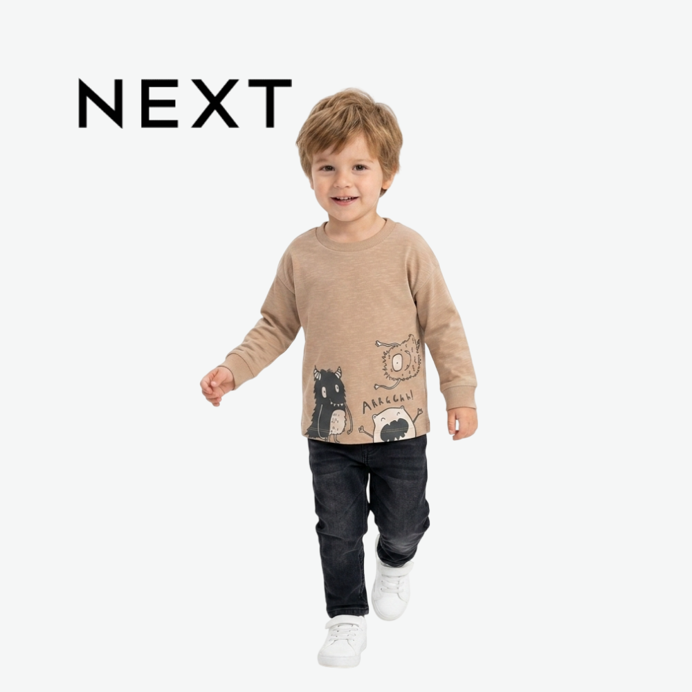 NEXT BEIGE MONSTER GRAPHIC LONG-SLEEVE T-SHIRT