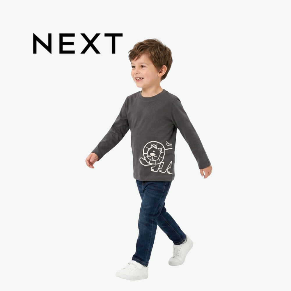 NEXT CHARCOAL GREY LION GRAPHIC LONG-SLEEVE T-SHIRT