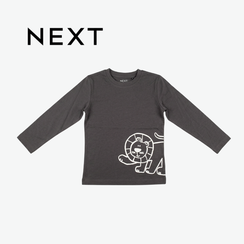 NEXT CHARCOAL GREY LION GRAPHIC LONG-SLEEVE T-SHIRT