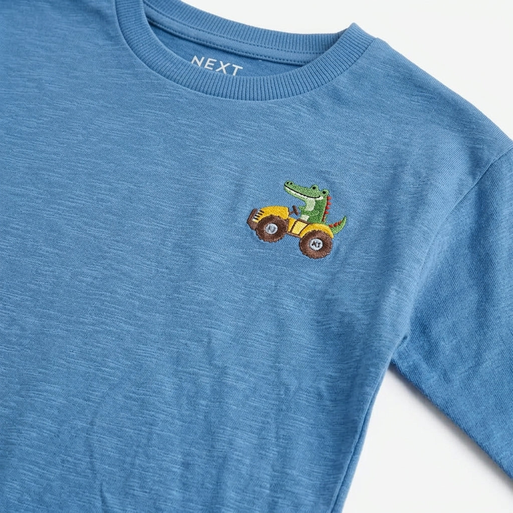NEXT BLUE CROCODILE TRACTOR EMBROIDERED LONG-SLEEVE T-SHIRT