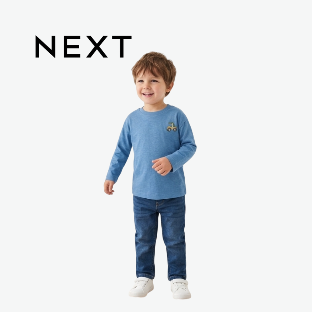 NEXT BLUE CROCODILE TRACTOR EMBROIDERED LONG-SLEEVE T-SHIRT