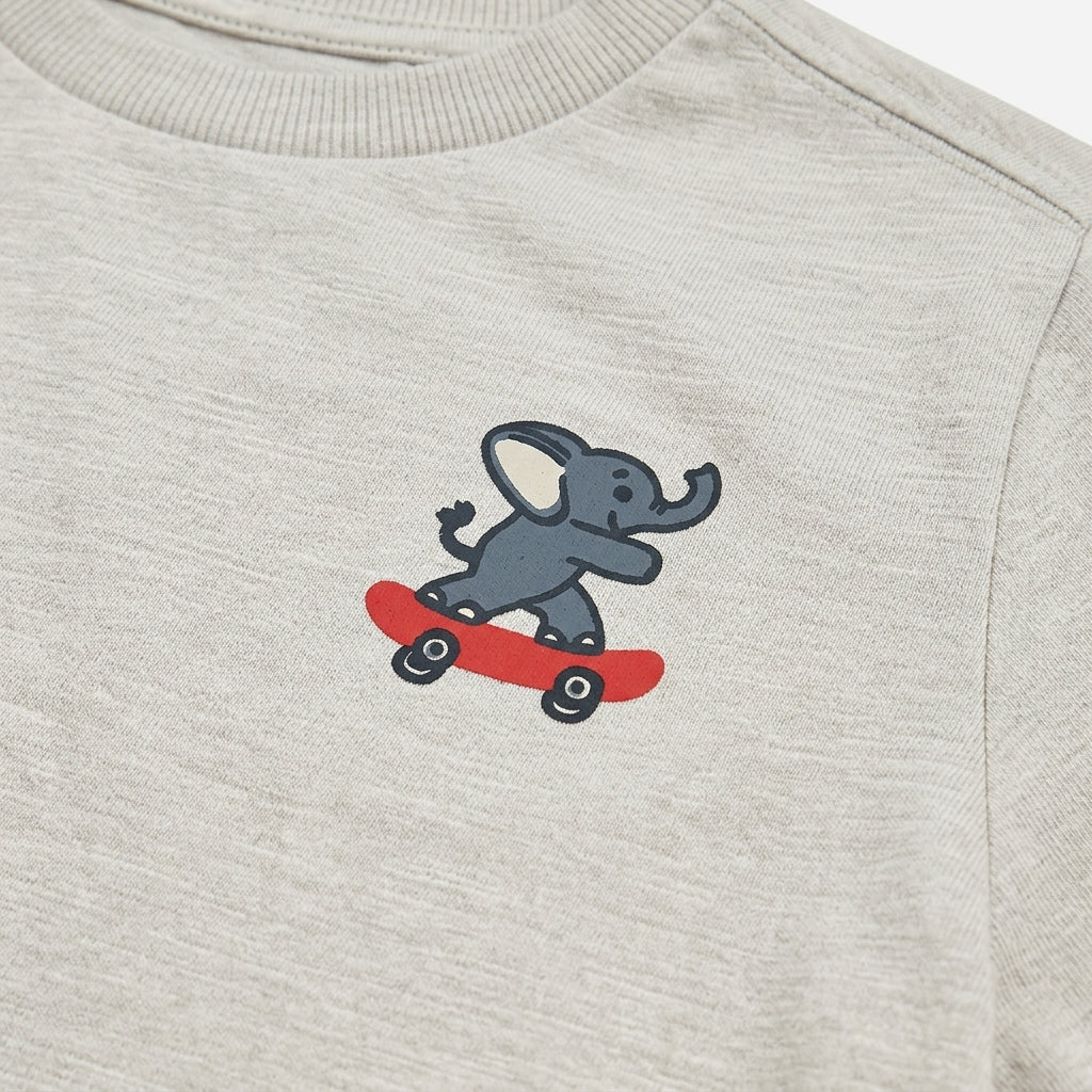 NEXT BEIGE SKATEBOARDING ELEPHANT EMBROIDERED LONG-SLEEVE T-SHIRT
