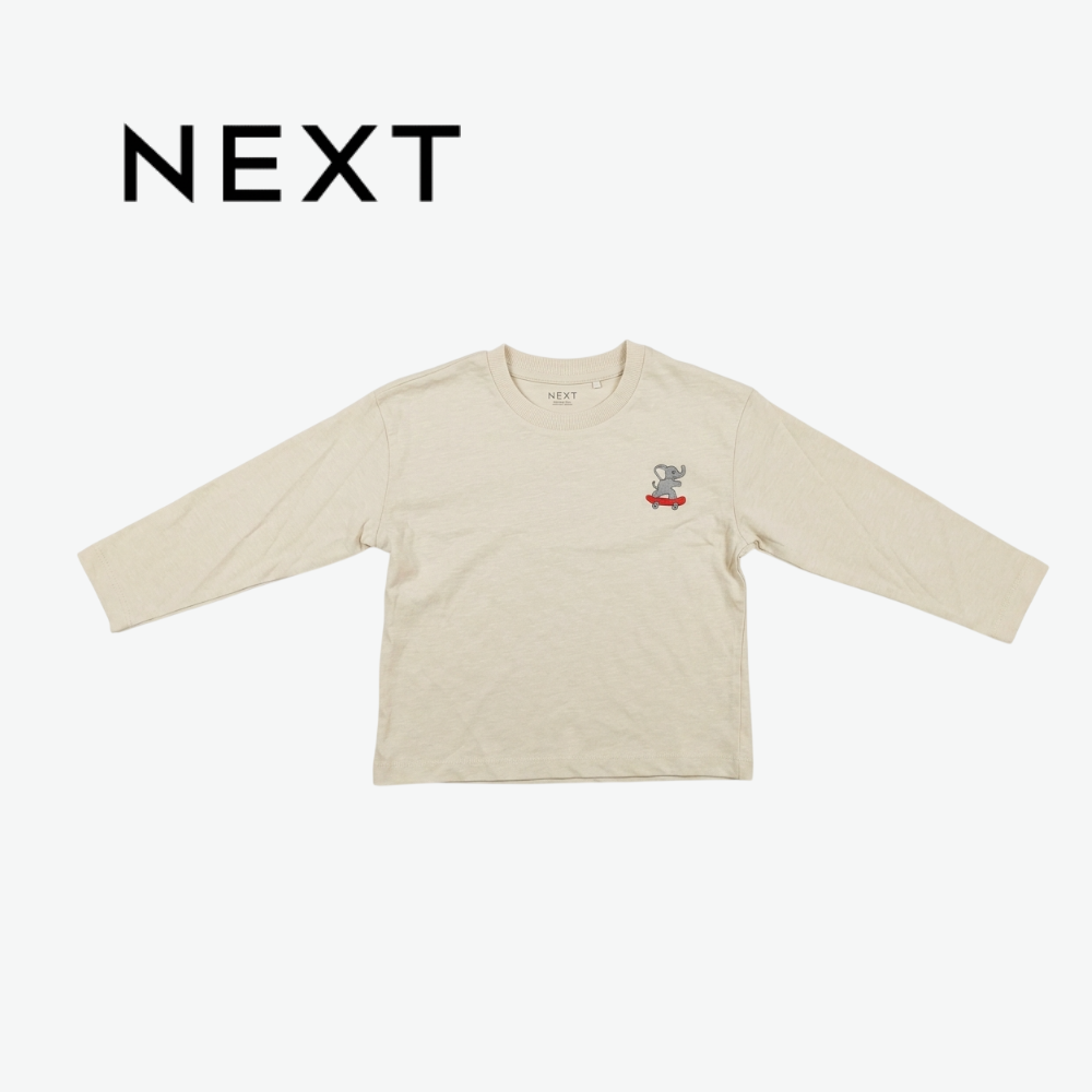 NEXT BEIGE SKATEBOARDING ELEPHANT EMBROIDERED LONG-SLEEVE T-SHIRT