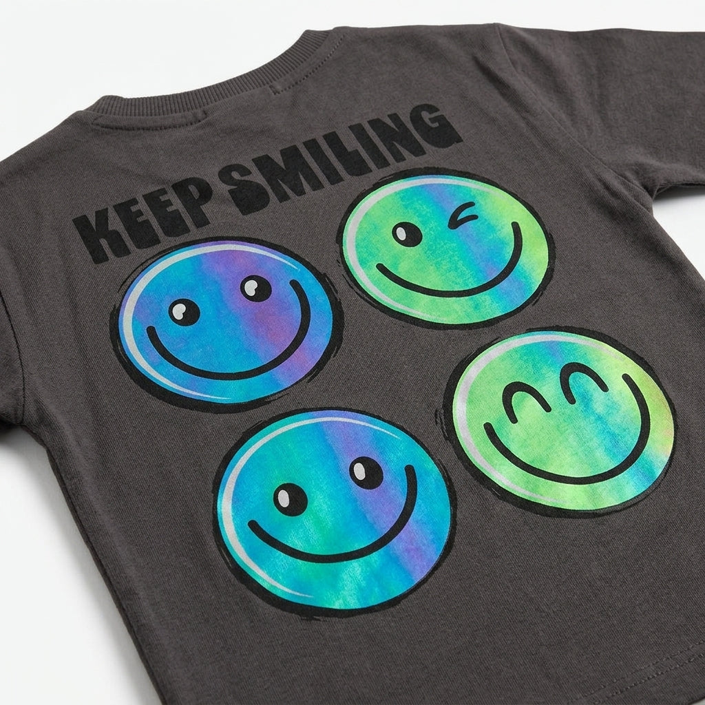 NEXT CHARCOAL GREY HAPPY LITTLE DUDE GRAPHIC LONG-SLEEVE T-SHIRT
