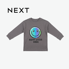 NEXT CHARCOAL GREY HAPPY LITTLE DUDE GRAPHIC LONG-SLEEVE T-SHIRT