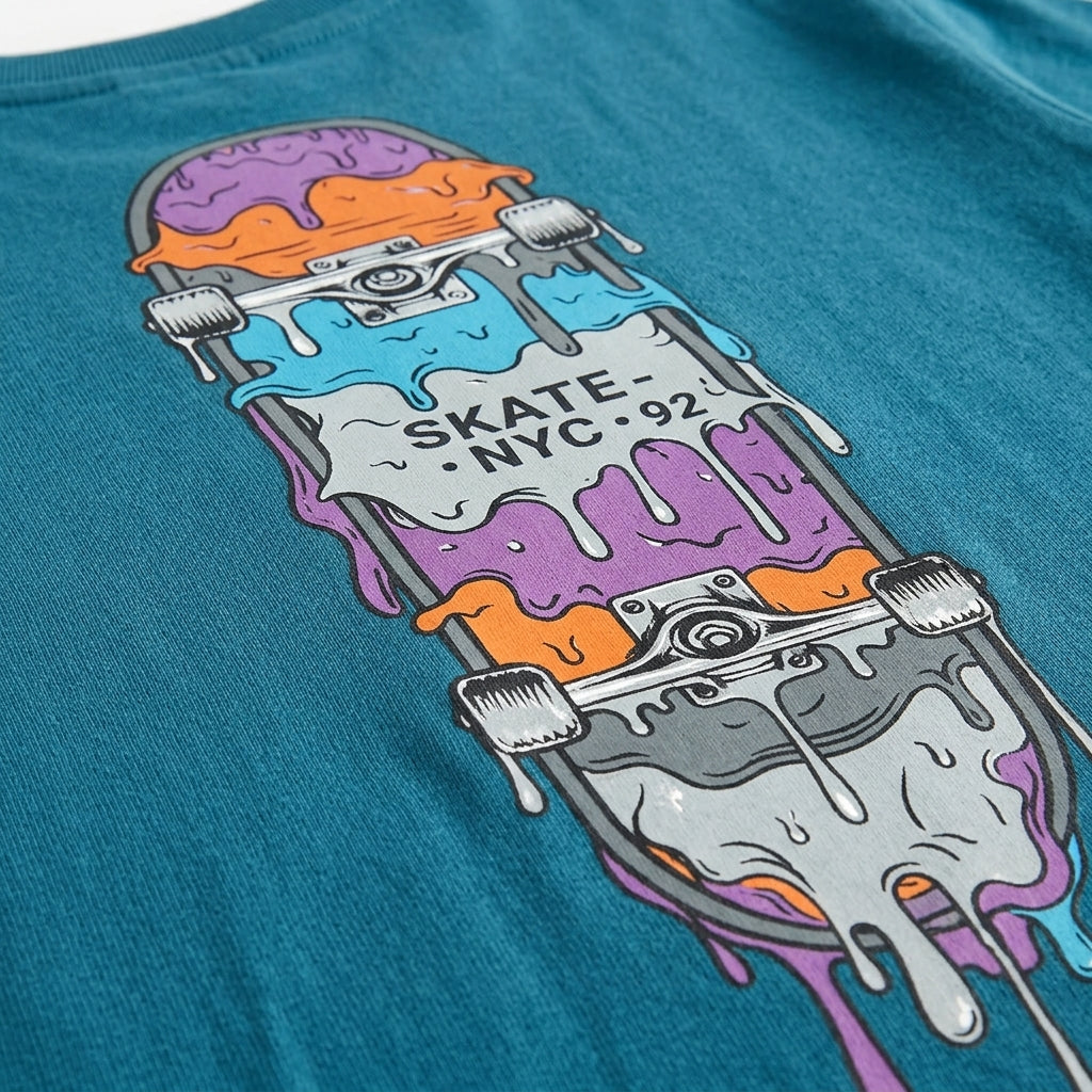 NEXT TEAL BLUE SKATEBOARD GRAPHIC LONG-SLEEVE T-SHIRT