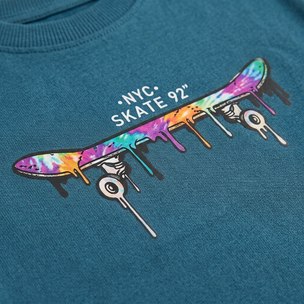 NEXT TEAL BLUE SKATEBOARD GRAPHIC LONG-SLEEVE T-SHIRT
