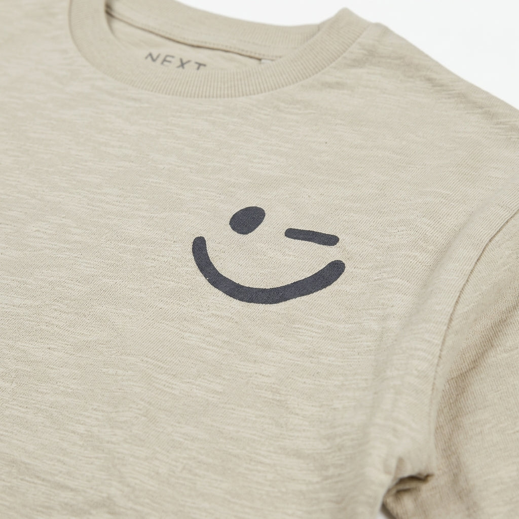 NEXT BEIGE WINKING SMILEY GRAPHIC LONG-SLEEVE T-SHIRT