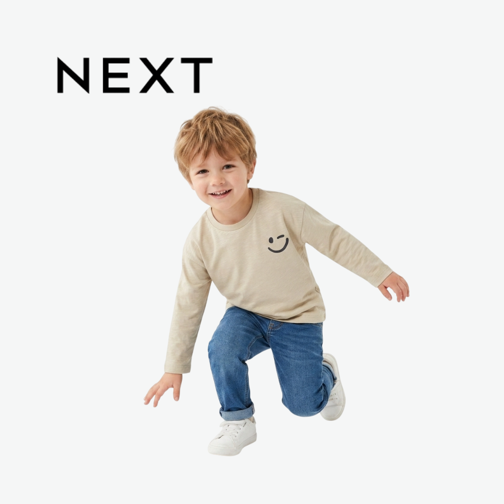 NEXT BEIGE WINKING SMILEY GRAPHIC LONG-SLEEVE T-SHIRT