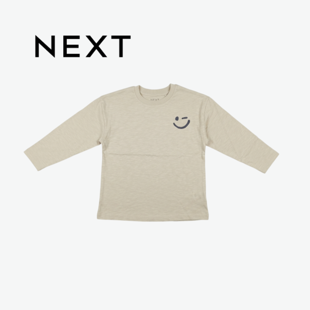 NEXT BEIGE WINKING SMILEY GRAPHIC LONG-SLEEVE T-SHIRT