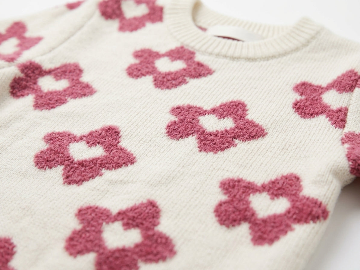 MANGO CREAM FLORAL KNIT SWEATER