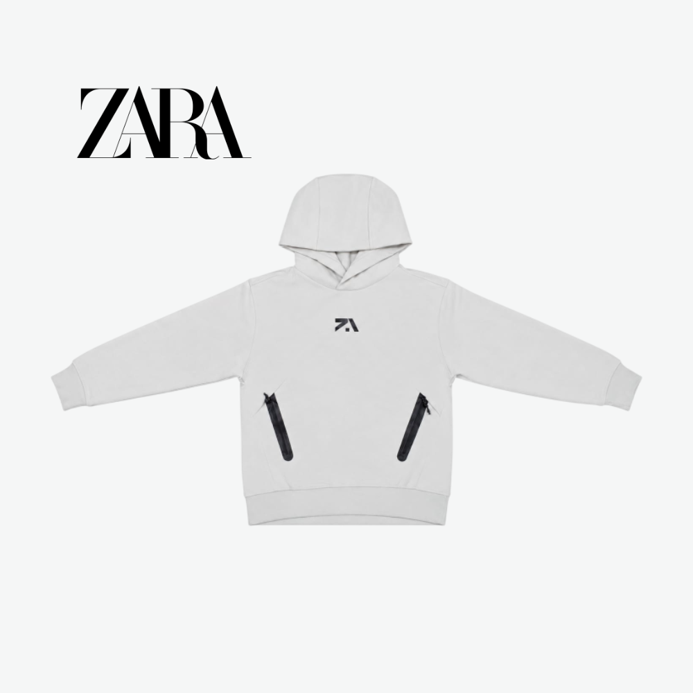 ZARA TECH ZIP-POCKET LIGHT GREY HOODIE