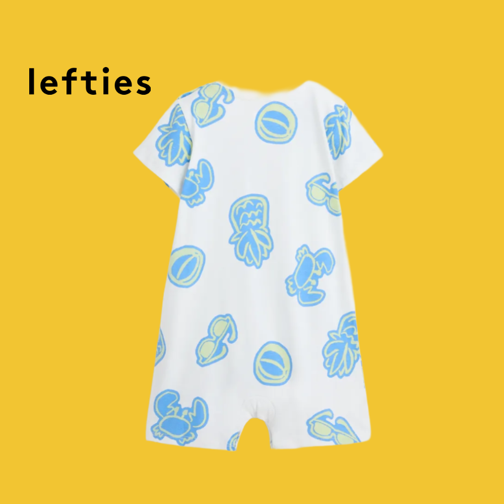 LEFTIES WHITE ROMPER WITH BEACH ELEMENT DOODLES
