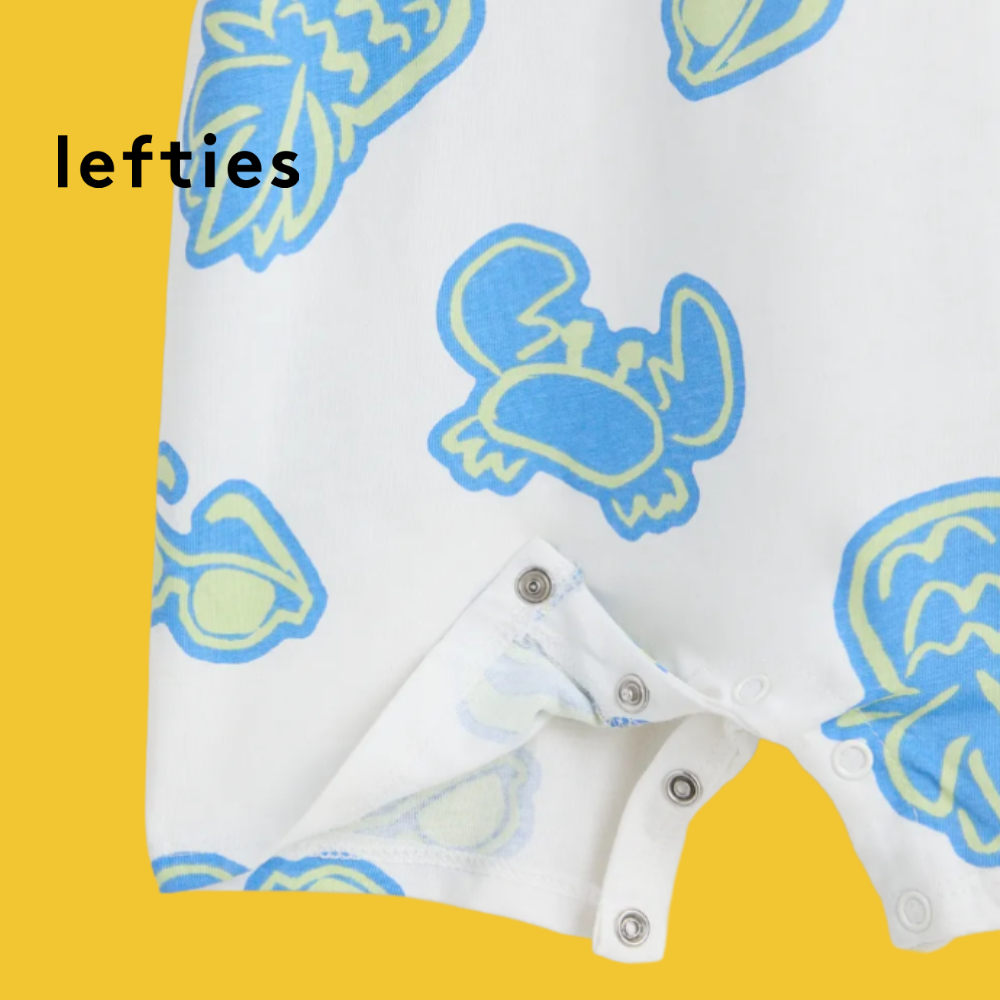 LEFTIES WHITE ROMPER WITH BEACH ELEMENT DOODLES