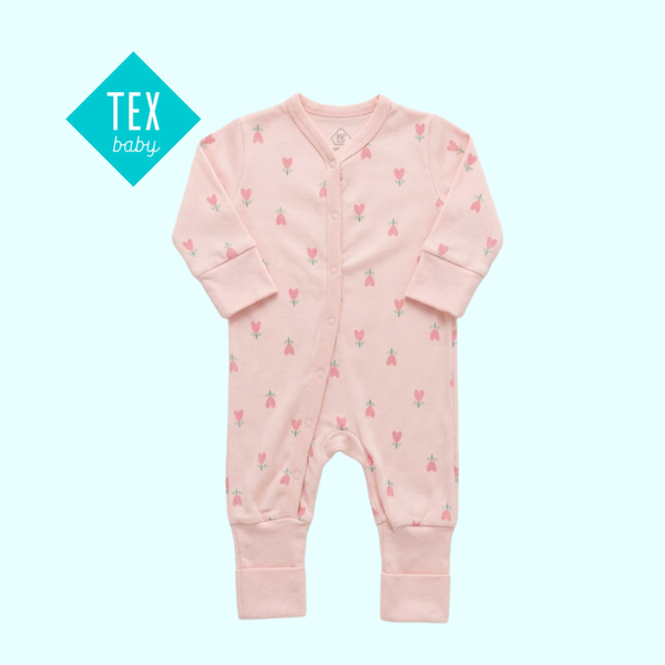 TEX BABY LIGHT PINK ROMPER WITH TULIPS