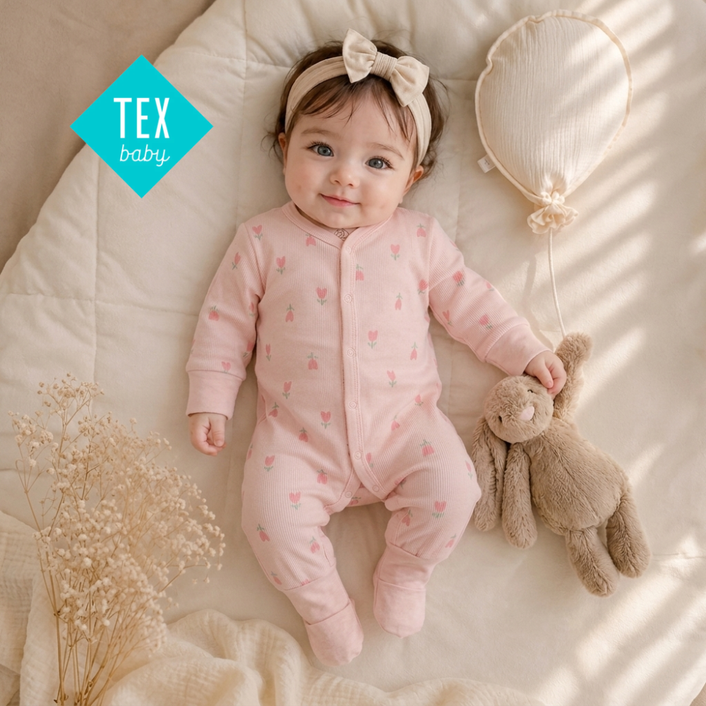 TEX BABY LIGHT PINK ROMPER WITH TULIPS