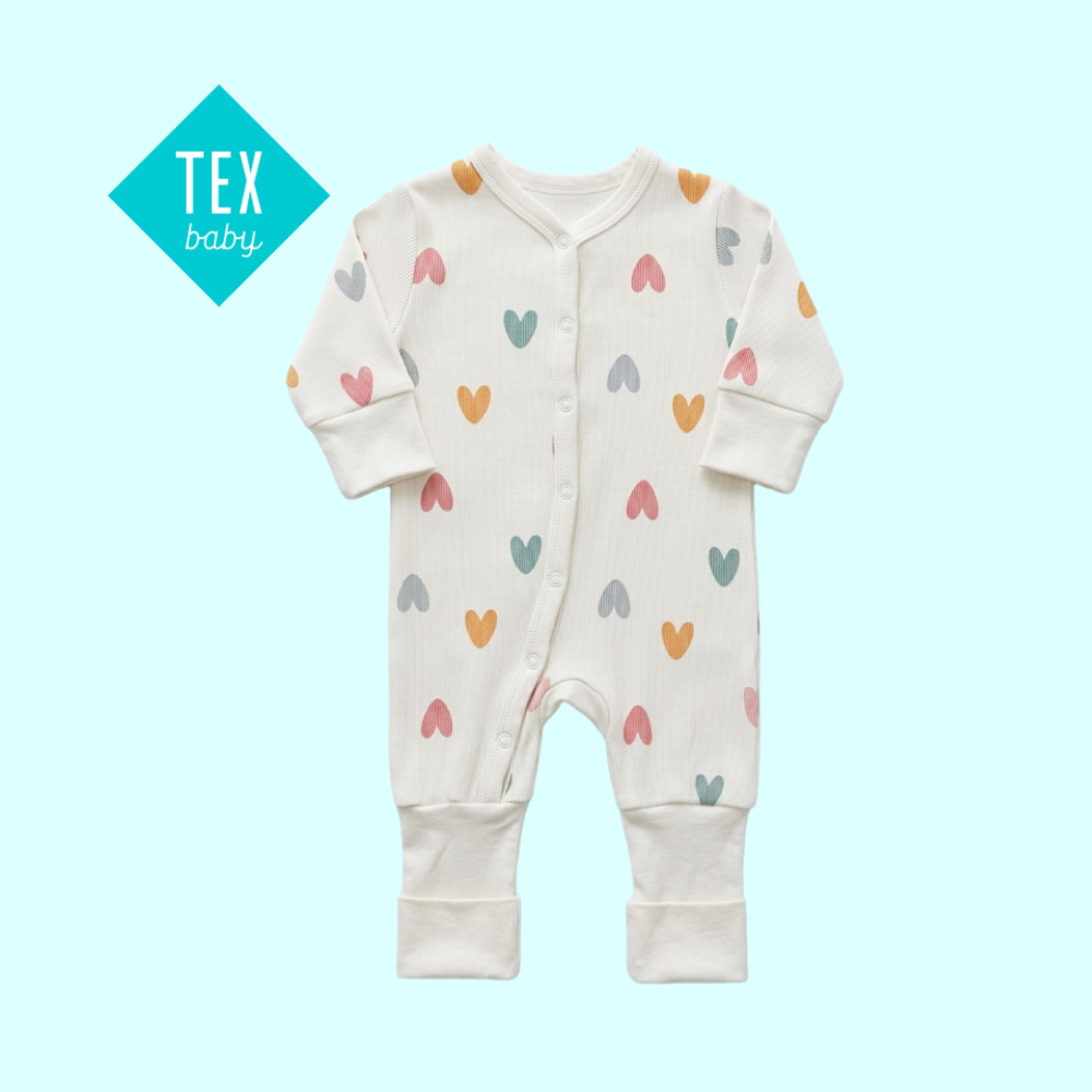 TEX BABY WHITE ROMPER WITH COLORFUL HEARTS