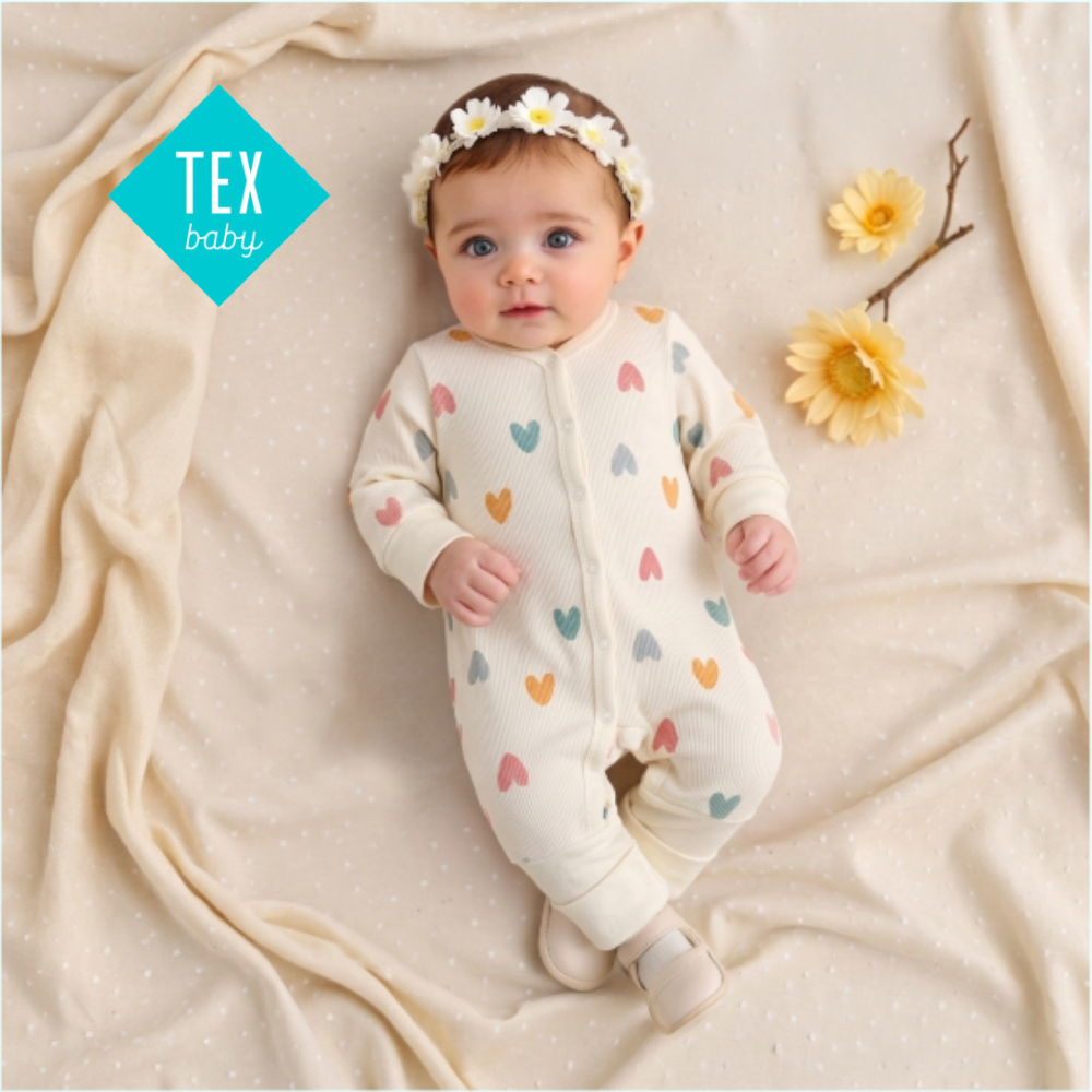 TEX BABY WHITE ROMPER WITH COLORFUL HEARTS