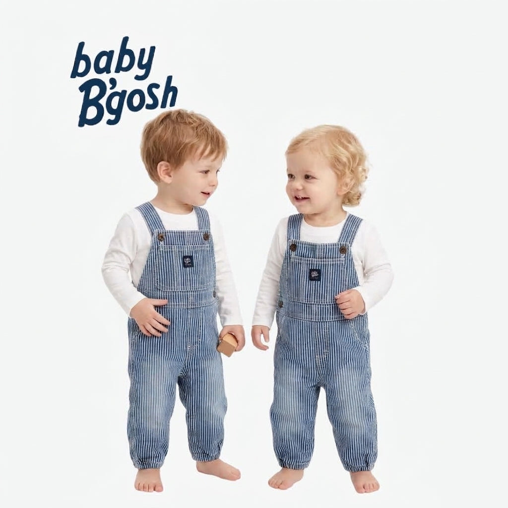 BABY B'GOSH BLUE STRIPED DENIM DUNGAREES