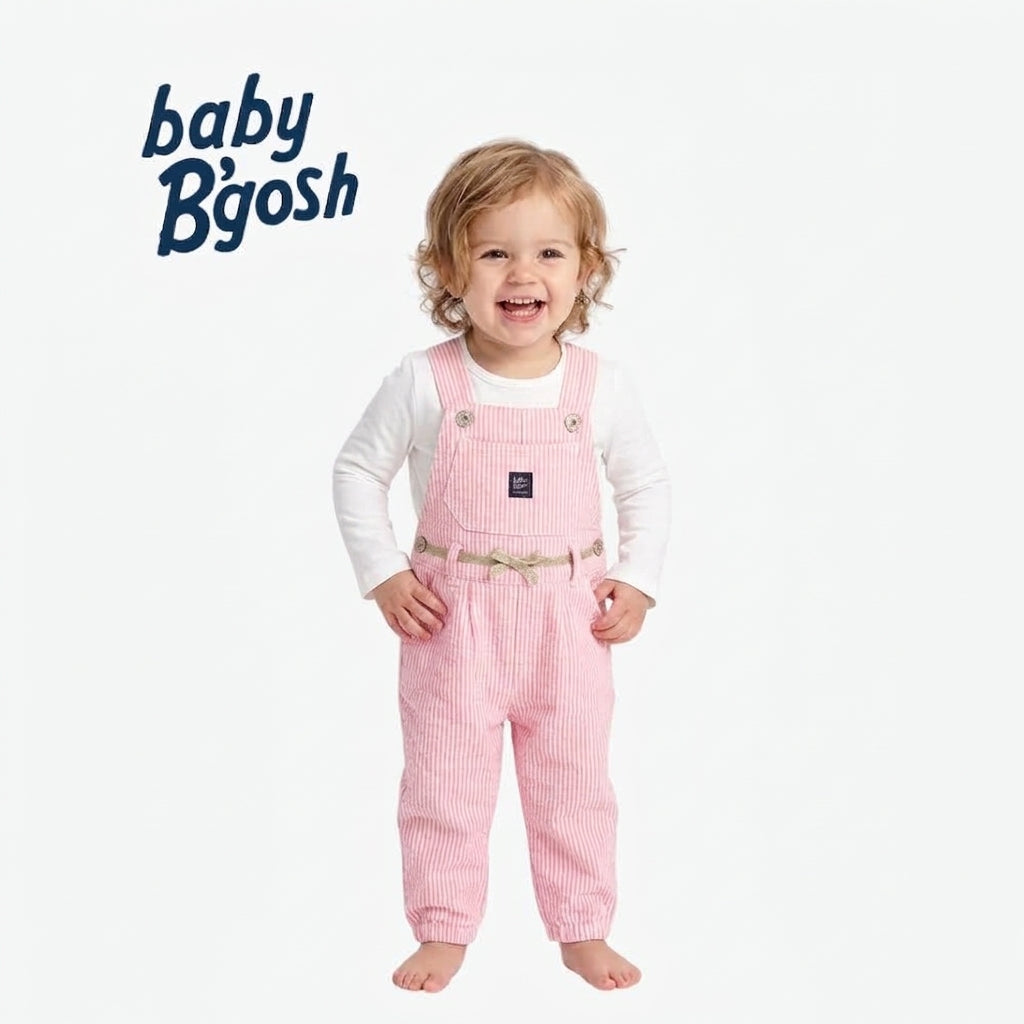 BABY B'GOSH LIGHT PINK STRIPED DUNGAREES WITH GLITTER BELT