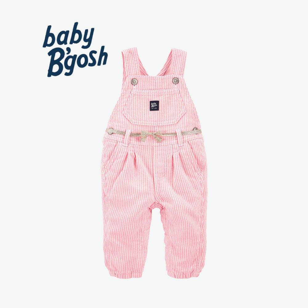 BABY B'GOSH LIGHT PINK STRIPED DUNGAREES WITH GLITTER BELT