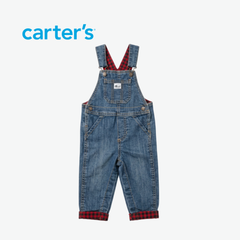 CARTER'S PLAID-LINED DENIM DUNGAREES