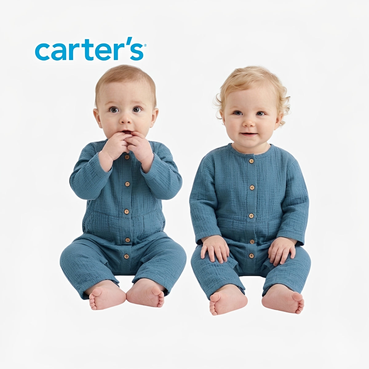 CARTER'S DUSTY TEAL BLUE GAUZE BUTTON-FRONT JUMPSUIT