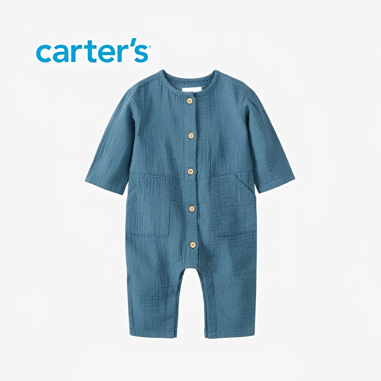 CARTER'S DUSTY TEAL BLUE GAUZE BUTTON-FRONT JUMPSUIT