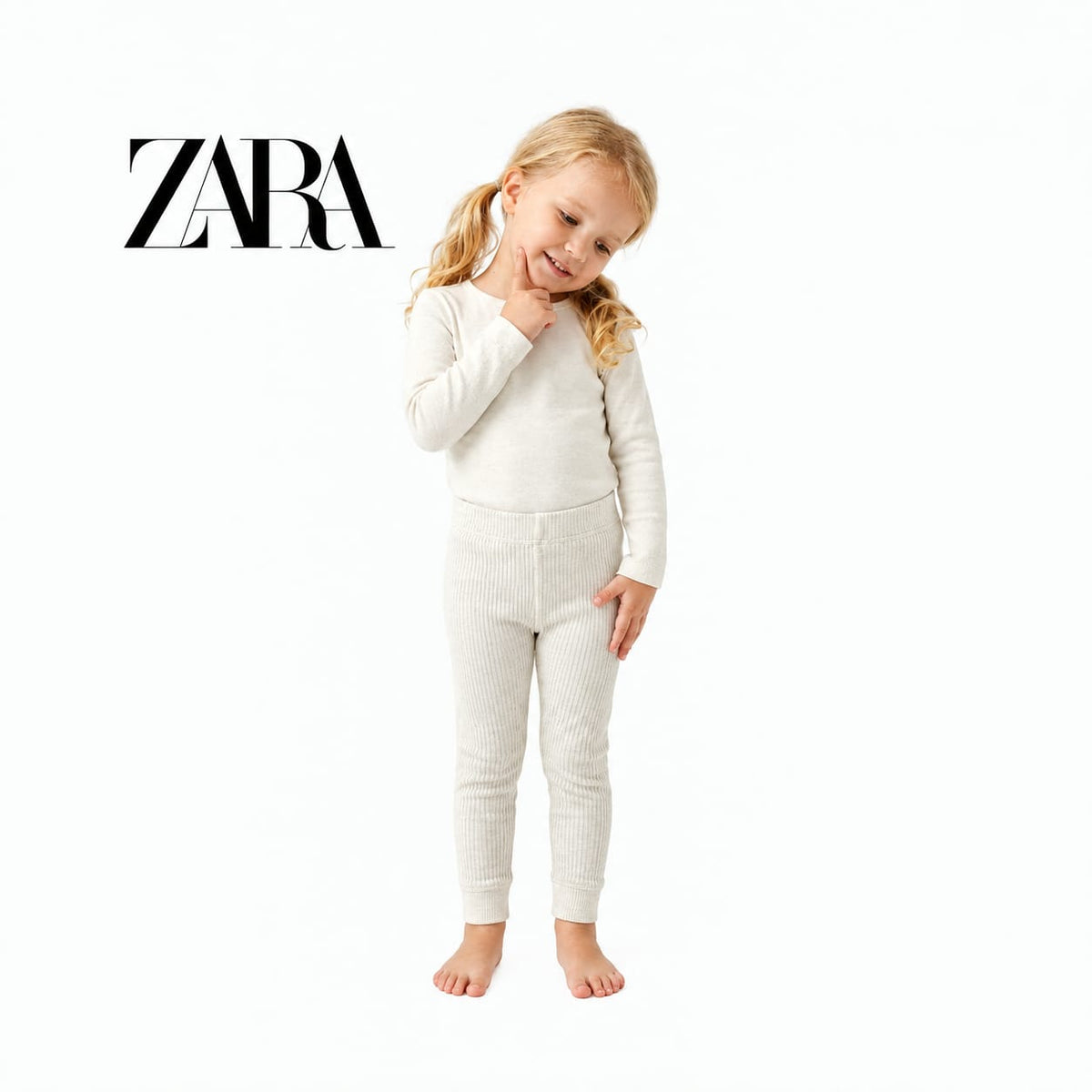 ZARA OFF-WHITE RIBBED WARM LEGGINGS
