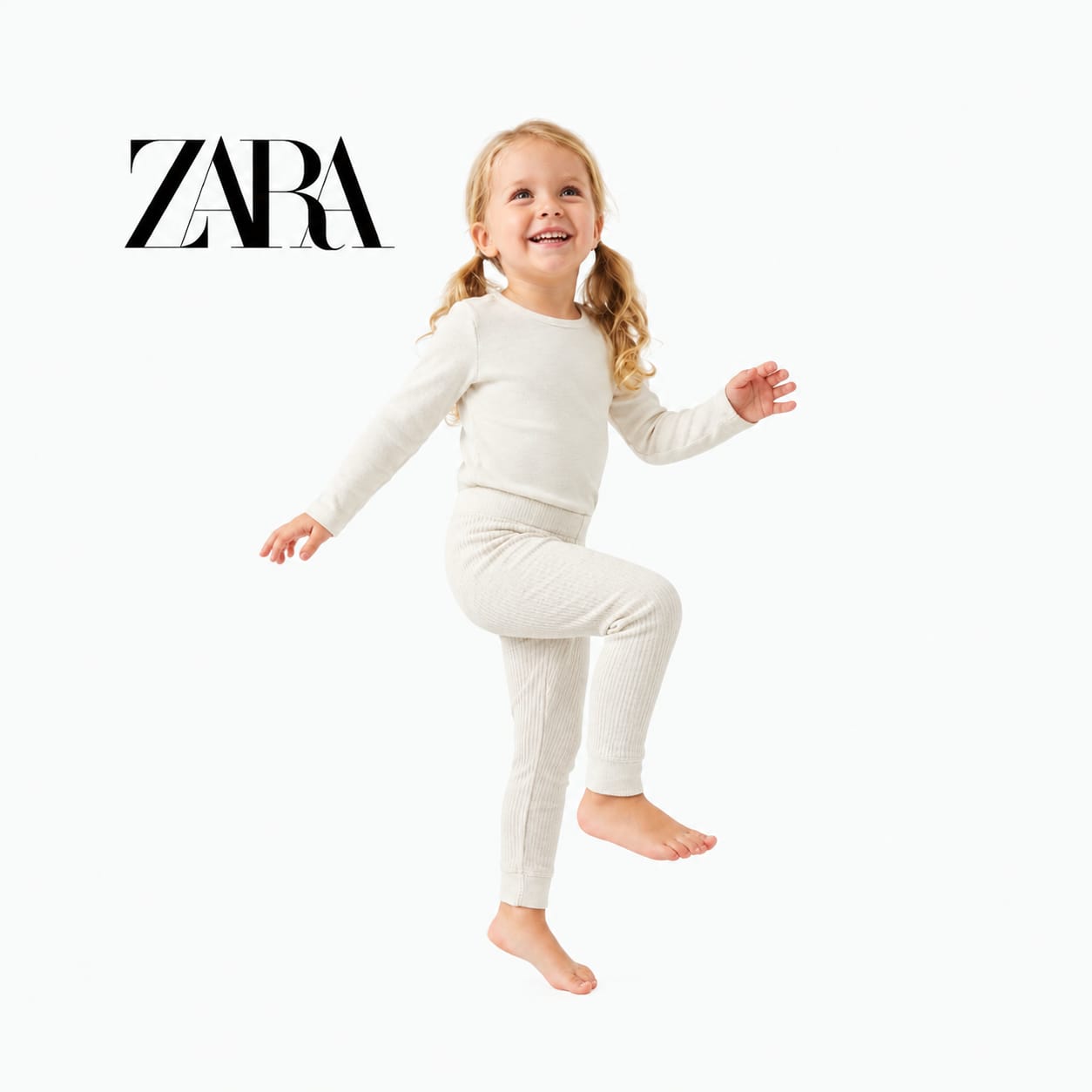 ZARA OFF-WHITE RIBBED WARM LEGGINGS